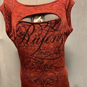 Rufen -  Red top with front & back cutouts  - Size M